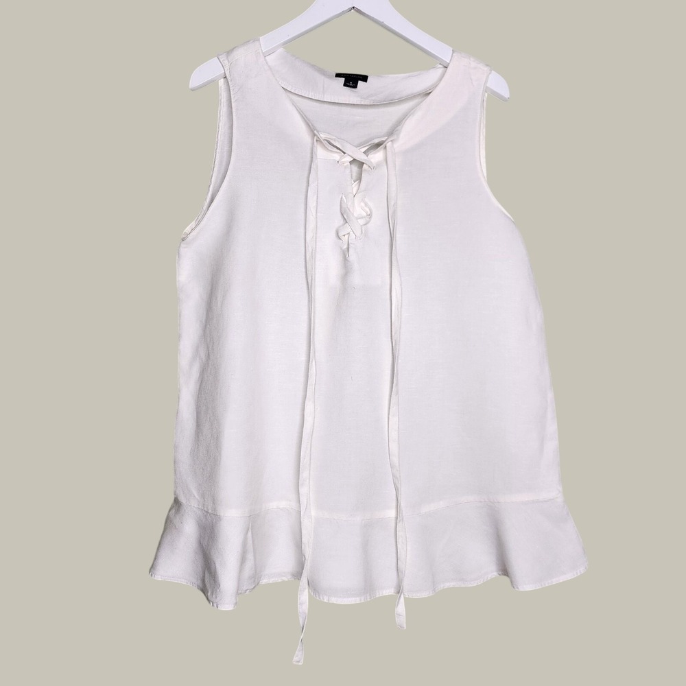 Ann Taylor Linen Sleeveless Top Small Ivory Lace Up Peplum Lightweight Summer
